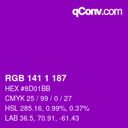 Color code: RGB 141 1 187 | qconv.com