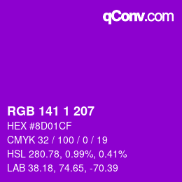 Farbcode: RGB 141 1 207 | qconv.com