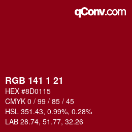 カラーコード: RGB 141 1 21 | qconv.com