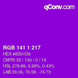 Color code: RGB 141 1 217 | qconv.com