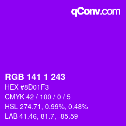 カラーコード: RGB 141 1 243 | qconv.com
