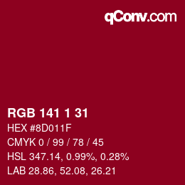 Color code: RGB 141 1 31 | qconv.com