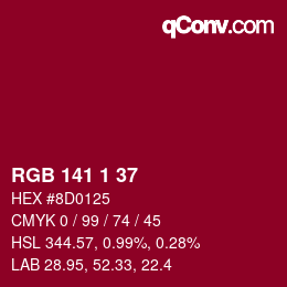 Color code: RGB 141 1 37 | qconv.com