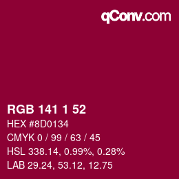 カラーコード: RGB 141 1 52 | qconv.com