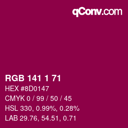 カラーコード: RGB 141 1 71 | qconv.com