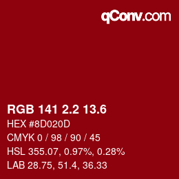 カラーコード: RGB 141 2.2 13.6 | qconv.com