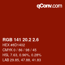 カラーコード: RGB 141 20.2 2.6 | qconv.com