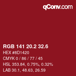 カラーコード: RGB 141 20.2 32.6 | qconv.com