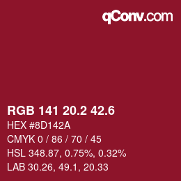 カラーコード: RGB 141 20.2 42.6 | qconv.com