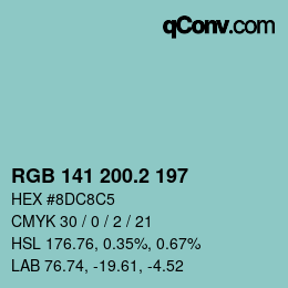カラーコード: RGB 141 200.2 197 | qconv.com