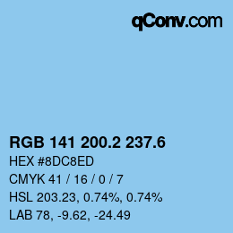 カラーコード: RGB 141 200.2 237.6 | qconv.com