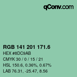 カラーコード: RGB 141 201 171.6 | qconv.com
