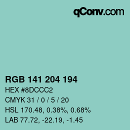 Color code: RGB 141 204 194 | qconv.com
