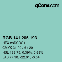 カラーコード: RGB 141 205 193 | qconv.com