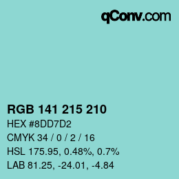 カラーコード: RGB 141 215 210 | qconv.com