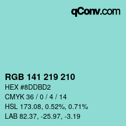 Color code: RGB 141 219 210 | qconv.com
