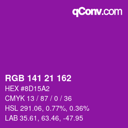 Color code: RGB 141 21 162 | qconv.com