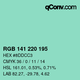 カラーコード: RGB 141 220 195 | qconv.com