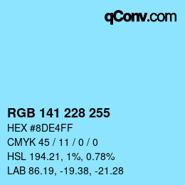 Color code: RGB 141 228 255 | qconv.com