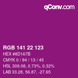 颜色代码: RGB 141 22 123 | qconv.com