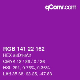 Color code: RGB 141 22 162 | qconv.com