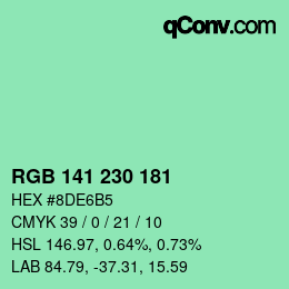カラーコード: RGB 141 230 181 | qconv.com