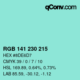 カラーコード: RGB 141 230 215 | qconv.com