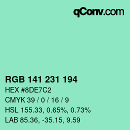 Color code: RGB 141 231 194 | qconv.com