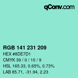 カラーコード: RGB 141 231 209 | qconv.com