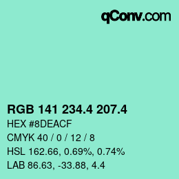 カラーコード: RGB 141 234.4 207.4 | qconv.com