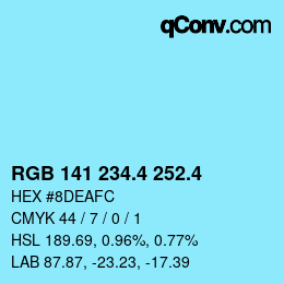 カラーコード: RGB 141 234.4 252.4 | qconv.com