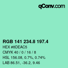カラーコード: RGB 141 234.8 197.4 | qconv.com