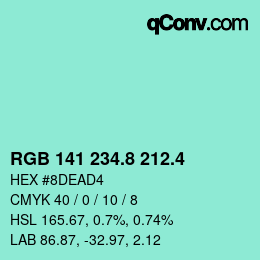 カラーコード: RGB 141 234.8 212.4 | qconv.com