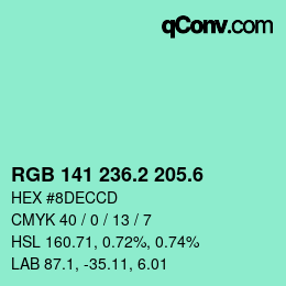 カラーコード: RGB 141 236.2 205.6 | qconv.com