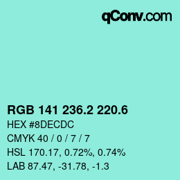 カラーコード: RGB 141 236.2 220.6 | qconv.com