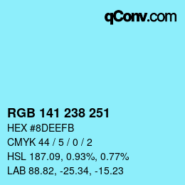 カラーコード: RGB 141 238 251 | qconv.com