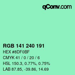 Color code: RGB 141 240 191 | qconv.com