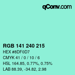 Color code: RGB 141 240 215 | qconv.com