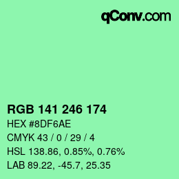 カラーコード: RGB 141 246 174 | qconv.com