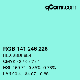 Color code: RGB 141 246 228 | qconv.com