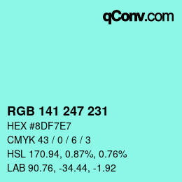 Color code: RGB 141 247 231 | qconv.com