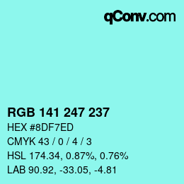 Color code: RGB 141 247 237 | qconv.com