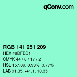 カラーコード: RGB 141 251 209 | qconv.com