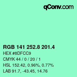 カラーコード: RGB 141 252.8 201.4 | qconv.com