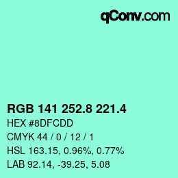 カラーコード: RGB 141 252.8 221.4 | qconv.com
