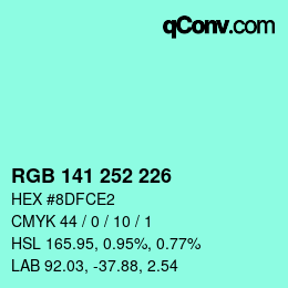 颜色代码: RGB 141 252 226 | qconv.com