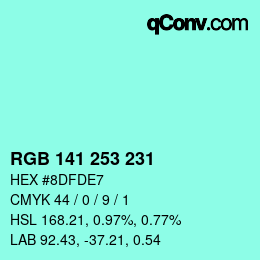 カラーコード: RGB 141 253 231 | qconv.com