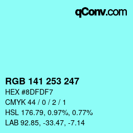 Color code: RGB 141 253 247 | qconv.com
