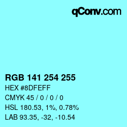 Color code: RGB 141 254 255 | qconv.com