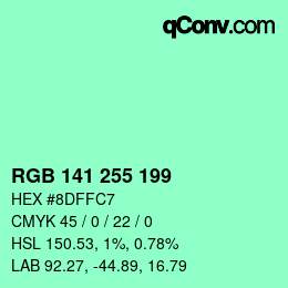 Color code: RGB 141 255 199 | qconv.com